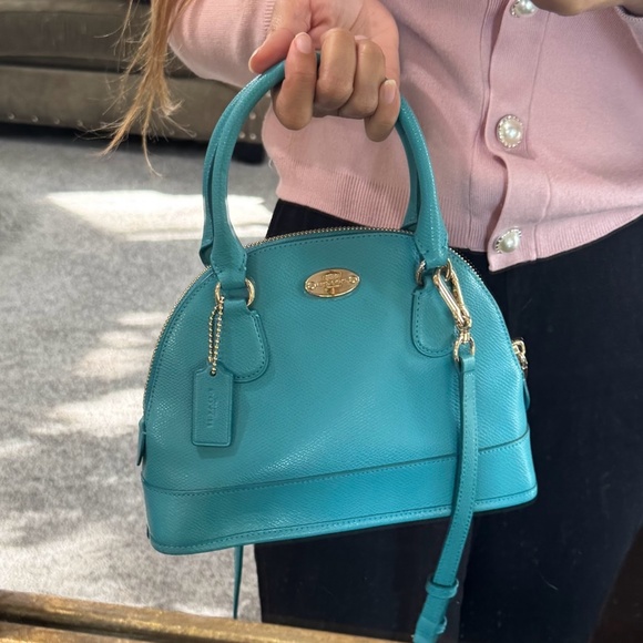 Coach Mini Cora Domed Blue Turquoise Leather Satchel Crossbody Bag F34090 - Picture 13 of 13